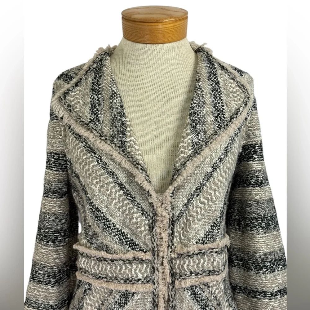 Chico’s Size 1 Knit Coatigan Cardigan Sweater Coatigan Stripe Long Relaxed Boho - Picture 4 of 9